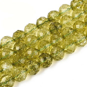 K9 Glass Beads Strands, Imitation Gemstone, Round, Faceted, Olive, 9~10mm, Hole: 1~1.2mm, about 39~40pcs/strand, 14.57~14.96 inch(37~38cm)
