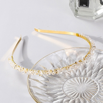 Wire Wrapped Natural White Jade Chip Hair Bands, with Metal Hoop, for Women Girls, 140x120x25mm