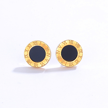 304 Stainless Steel Stud Earrings for Women, Roman Numerals, Black, 10mm
