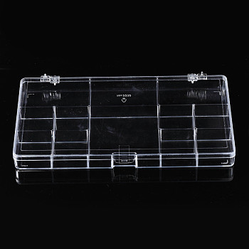 Polystyrene Bead Storage Containers, with Cover and 12 Grids, for Jewelry Beads Small Accessories, Rectangle, Clear, 22x12.8x2.05cm