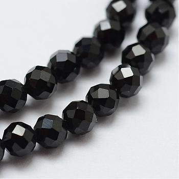Natural Black Spinel Beads Strands, Faceted, Round, 5mm, Hole: 0.5mm, about 75pcs/strand, 15.35 inch(39cm)