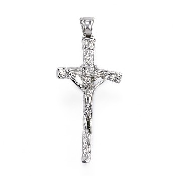 Non-Tarnish 304 Stainless Steel Pendants, For Easter, Crucifix Cross, Stainless Steel Color, 44x21x6mm, Hole: 4x6mm