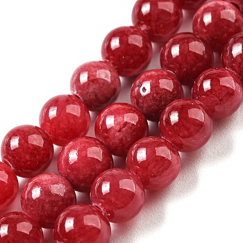 Jade Beads Strands, Natural White Jade, Dyed, Round, Red, 6mm, Hole: 1mm, about 69pcs/strand, 15.7 inch