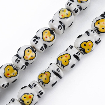 Handmade Porcelain Bead Strands, Famille Rose Style, Monkey, Black, 17x13x13mm, Hole: 2mm, about 18pcs/strand, 11.89 inch(30.2cm)