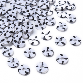 Handmade Polymer Clay Beads, Disc/Flat Round, Heishi Beads, White, 6x1mm, Hole: 1.8mm, about 27000~29500pcs/1000g