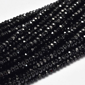 Faceted Rondelle Natural Black Spinel Bead Strands, 3x2mm, Hole: 1mm, about 180pcs/strand, 15.5