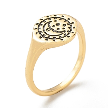 Brass Signet Ring for Women, Golden, Star Pattern, 1.5~10.6mm, US Size 6 3/4(17.1mm)