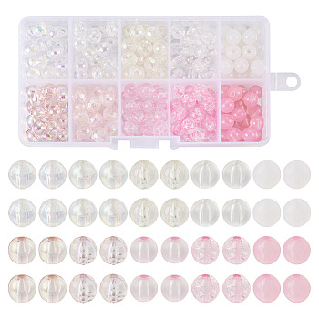 200Pcs 10 Style Transparent Acrylic Beads Sets, Round, Mixed Color, 8x7~7.5mm, Hole: 1.5~2.5mm, 20pcs/style