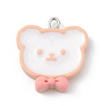 Opaque Resin Pendants, Cute Charms, with Platinum Tone Iron Loops, Bear, 24.5x22.5x6.5mm, Hole: 2mm