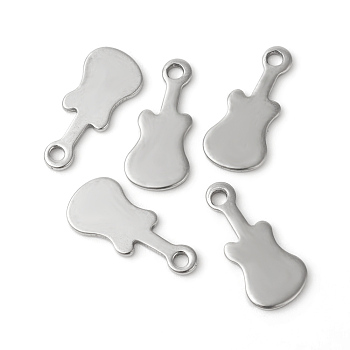 201 Stainless Steel Charms, Guitar, Stamping Blank Tag, Stainless Steel Color, 14x6x0.7mm, Hole: 1.4mm