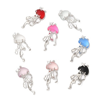 Resin Imitation Jelly Pendants, Jellyfish Charms with Rack Plating Platinum Plated Brass Findings, Cadmium Free & Lead Free, Long-Lasting Plated, Mixed Color, 45x21.5x9.5mm, Hole: 1.6mm