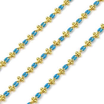 Brass Enamel Link Chains, wiht Spool, Long-Lasting Plated, Soldered, Lead Free & Cadmium Free, Dodger Blue, Links: 9x4.5x2mm