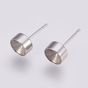 304 Stainless Steel Stud Earring Settings, for Pointed Back Rhinestone, Stainless Steel Color, Fit for 6mm Rhinestone, 14.5x7mm, Pin: 0.8mm