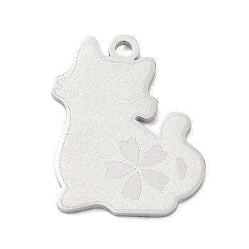 304 Stainless Steel Pendants, Cat Shape with Cherry Blossom Charms, Polishing, Stainless Steel Color, 22.5x18.5x1.5mm, Hole: 1.9mm