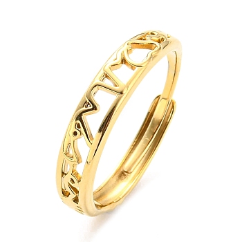 304 Stainless Steel Twist Wave Hollow Adjustable Ring for Women, Real 14K Gold Plated, Inner Diameter: 18mm