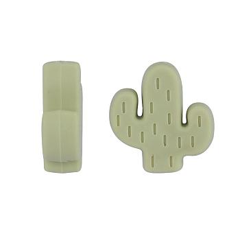 20Pcs Cactus Food Grade Eco-Friendly Silicone Focal Beads, Chewing Beads For Teethers, DIY Nursing Necklaces Making, Olive, 29x23x8mm, Hole: 2mm