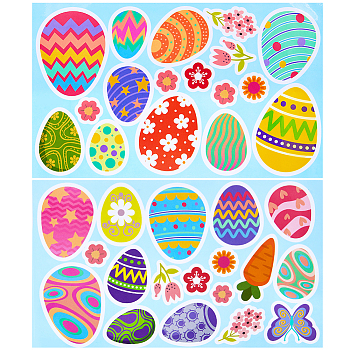 Colorful PVC Easter Egg Window Decorative Stickers, Waterproof Easter Decals for Window, Wall Decoration, Colorful, 292x176x0.3mm, 2 sheets/set