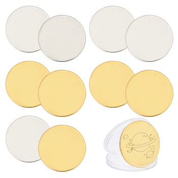 Elite 12Pcs 2 Colors Iron Blank Commemorative Coins, Lucky Coins, with Protection Case, Flat Round, for Laser Engraving Craft, Mixed Color, 39.5x1.5mm, 6pcs/color