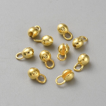 925 Sterling Silver Cord End, Folding Crimp Ends, Golden, 8x4.5mm, Hole: 2mm, Inner Diameter: 4mm