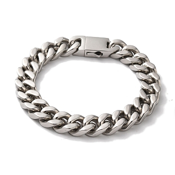 201 Stainless Steel Cuban Link Chain Bracelets, with Snap Clasp, Stainless Steel Color, 7-7/8 inch(20cm)