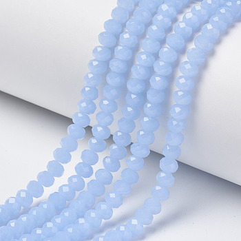 Glass Beads Strands, Imitation Jade, Faceted, Rondelle, Light Sky Blue, 4x3mm, Hole: 0.4mm, about 130pcs/strand, 16.54 inch(42cm)