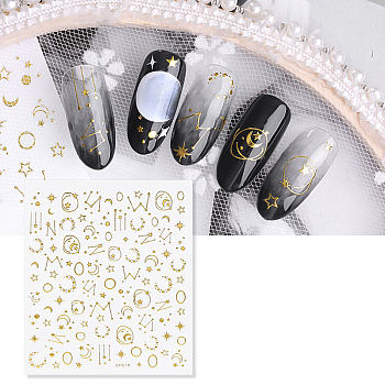 Nail Art Stickers Decals, Self-adhesive, 3D Stickers, For Nail Tips Decorations, Gold, 138x90mm