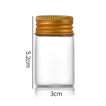 Clear Glass Bottles Bead Containers, Screw Top Bead Storage Tubes with Aluminum Cap, Column, Golden, 3x5cm, Capacity: 20ml(0.68fl. oz)