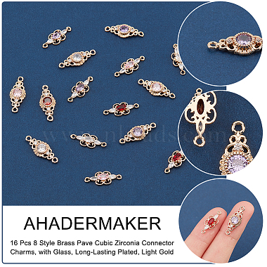 AHADERMAKER 16Pcs 8 Style Brass Pave Cubic Zirconia Connector Charms(KK-GA0001-29)-4