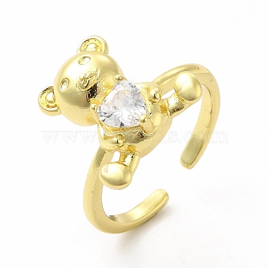 Glass Bear with Heart Open Cuff Ring(KK-A180-39G)-4
