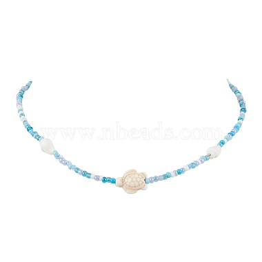 Floral White Turtle Synthetic Turquoise Necklaces