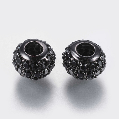 8mm Black Rondelle Brass+Cubic Zirconia Beads