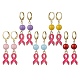 October Breast Cancer Pink Awareness Ribbon Alloy Enamel Leverback Earrings(EJEW-JE05668)-1