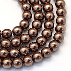 Baking Paint Pearlized Glass Pearl Round Bead Strands, Saddle Brown, 10~11mm, Hole: 1.5mm, about 80~85pcs/strand, 31.4 inch1.5mm(HY-Q003-10mm-52)