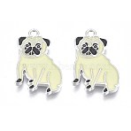 Rack Plating Alloy Enamel Pendants, Lead Free & Nickel Free & Cadmium Free, Platinum, Dog, Champagne Yellow, 28x17.5x2mm, Hole: 1.8mm(PALLOY-T075-158)