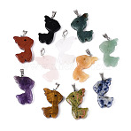 Natural Mixed Stone Pendants, Christmas Deer Charms with Stainless Steel Bails, Stainless Steel Color, 33x22x6~7mm, Hole: 3~4x7.5~8mm(G-T144-11M)