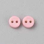 Mini Resin Button, 2-Hole Doll BJD Garment Accessories, Flat Round, Pink, 3x1mm, Hole: 0.5mm(FIND-WH0260-26B)