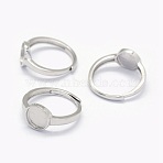 Anti-Tarnish Rhodium Plated 925 Sterling Silver Finger Ring Components, Flat Round, Size 7, Platinum, Tray: 8mm, 17mm(STER-E061-01C-P)