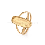 Real 18K Gold Plated 304 Stainless Steel Cuff Ring Components, Blank Bezel Cup Ring Setting, Ion Plating(IP), Oval, Tray: 16x6mm, Inner Diameter: Adjustable(X-STAS-A191-12D-G)