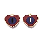 Valentine's Day Printed Alloy Pendants, Rack Plating, Heart & Eye Charms, Cadmium Free & Nickel Free & Lead Free, Golden, Dark Red, 17x17.5x3mm, Hole: 1.6mm(PALLOY-SZC0008-15E)