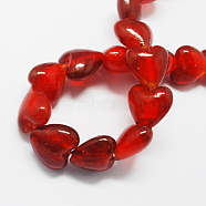 Handmade Gold Foil Glass Beads, Heart, Red, 15x15x10mm, Hole: 1~2mm(FOIL-R050-15x10mm-1)
