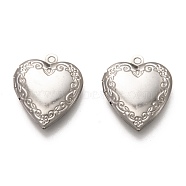 316 Stainless Steel Locket Pendants, Photo Frame Charms for Necklaces, Heart, Stainless Steel Color, 22.5x19.5x5mm, Hole: 1.7mm, Inner Diameter: 13.5x11mm(X-STAS-O135-06P)