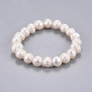 Natural Pearl Beads Stretch Bracelets, White, 2 inch(5.2cm)(BJEW-JB04265-02)