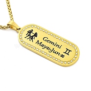 Constellation 304 Stainless Steel Micro Pave Clear Cubic Zirconia Wheat Chain Pendant Necklaces for Women Men, Real 18K Gold Plated, Gemini, 23.62 inch(60cm), Pendant: 46x19mm(NJEW-U007-01E)