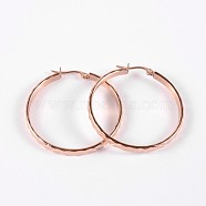 Ring 304 Stainless Steel Hoop Earrings, Hypoallergenic Earrings, Rose Gold, 42x40x4mm, Pin: 1mm(X-EJEW-P040-52RG)