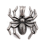 304 Stainless Steel Pendants, Spider Charm, Antique Silver, 32.5x28.5x5mm, Hole: 8x4.5mm(STAS-K283-21B-AS)
