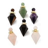 Natural Mixed Stone Openable Perfume Bottle Pendants, Faceted Diamond Perfume Bottle Charms, with Golden Tone 304 Stainless Steel Findings, 37~38.5x18~19mm, Hole: 1.8mm(G-F754-03G)