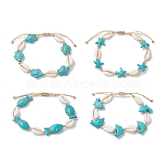 Natural Shell & Synthetic Turquoise Braided Bead Bracelets, Mixed Shapes, Inner Diameter: 1-7/8~3 inch(4.7~7.5cm), bead: 18~28x11.5~19mm(AJEW-AN00562)