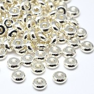 Brass Flat Round Spacer Beads, Silver Color Plated, 4x1.5mm, Hole: 1.5mm(X-KK-M085-13S-NR)