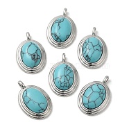 Synthetic Turquoise Pendants, Brass Oval Charms, Real Platinum Plated, 23x15x7mm, Hole: 3x2mm(KK-M270-41P-03)