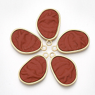 Smooth Surface Spray Painted Alloy Pendants, Bean, Matte Gold Color, Red, 30x19x4mm, Hole: 3mm(PALLOY-T067-23B)